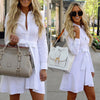 Long Sleeve Shirt Dress Spring Casual England Style White Patchwork DressesTurn Down Collar Buttons Mini Dresses