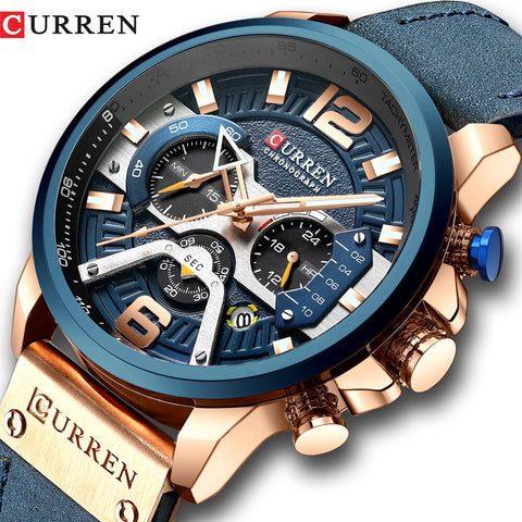 CURREN Casual Sport Watches for Men Blue Top Brand Luxury Leather Wrist Man Clock Fashion