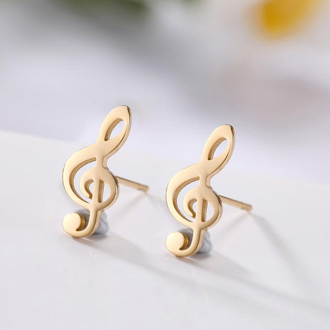 My Shape Note Music 316L Stainless Steel Stud Earring Small Earrings Cute Women Silvery Golden Black Jewelry