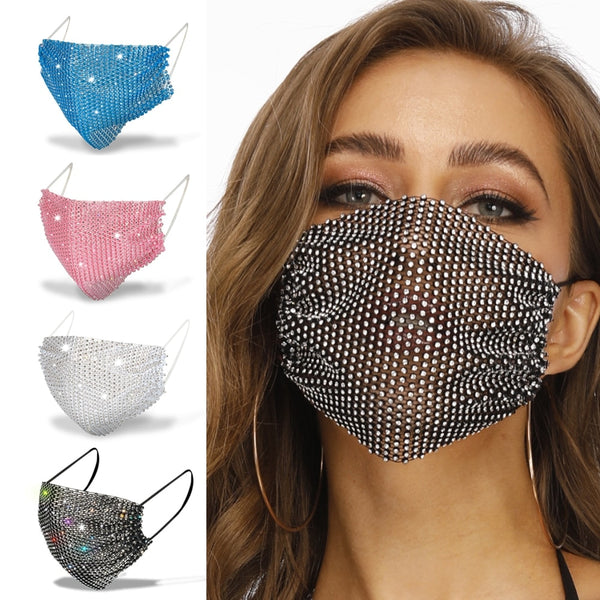 Sparkly Rhinestone Mask Face Decor Jewelry Elastic Reusable Washable