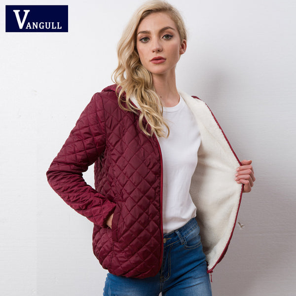 Autumn New Parkas basic jackets Female Women Winter plus velvet lamb hooded