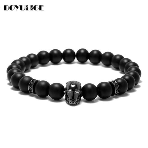 BOYULIGE Charm Creative Beads Bracelets Black Gold Iron Man Mask Super Hero Creative Stone Beaded Bracelet