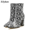 Eilyken Women Zipper Boots Snake Print Ankle Boots Square heel Fashion Pointed toe Ladies Sexy shoes New Chelsea Boots