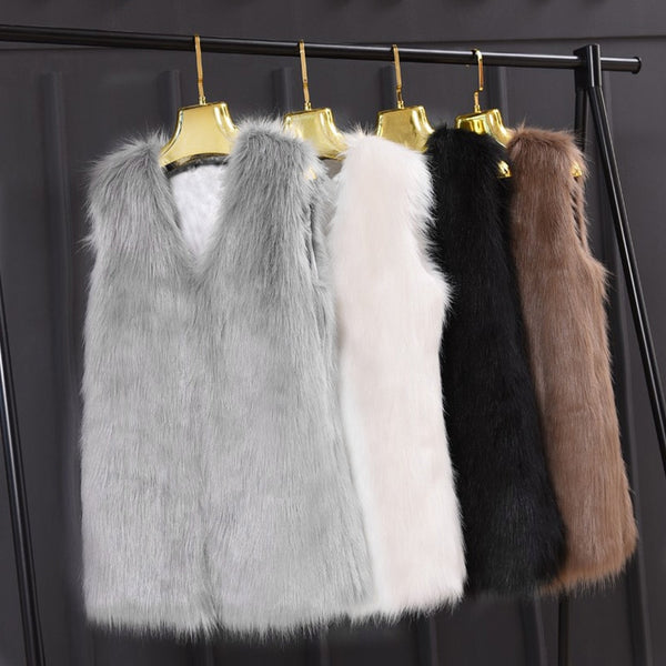 Faroonee Women Faux Hairy Fur Waistcoat Vest Slim Short Faux Fur Jackets Coat Winter