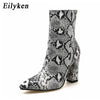 Eilyken Women Zipper Boots Snake Print Ankle Boots Square heel Fashion Pointed toe Ladies Sexy shoes New Chelsea Boots