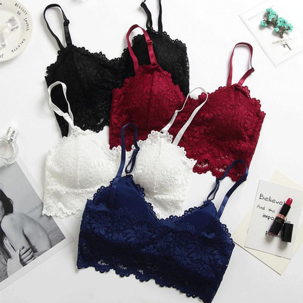 Embroidery Bra Women Wine Red Blue White Black Lace Bralette Plus Size Bra Push Up Wireless Backless Sexy Bras for Women